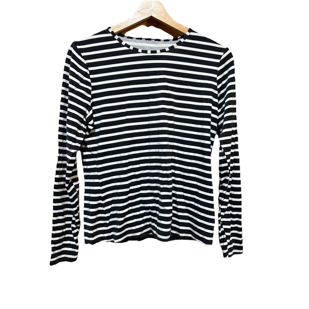 Lands End Women's Black & White Striped Long Sleeve T-shirt Nautical Size